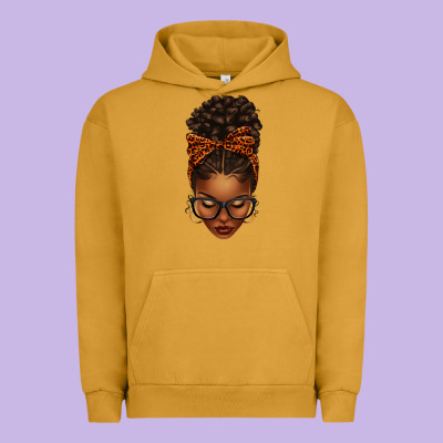 Afro Messy Bun Orange Leopard Bow Urban Hoodie Designed By Texasbilliewilder