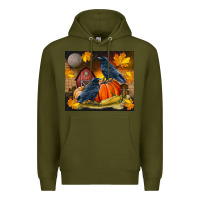Army Green Fall Crow Premium Hoodie - LillyAllenDesigns