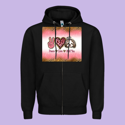 Peace Love Shih Tzu Zipper Hoodie Designed By Jasminsmagicworld