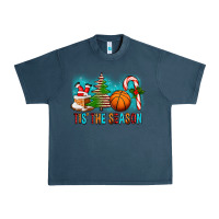 Midnight Navy Tis The Season Christmas With Basketball And Candy Cane Urban Heavy Tee - FaDigitalArtStudio