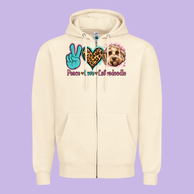 Peace Love Labradoodle Zipper Hoodie Designed By Jasminsmagicworld