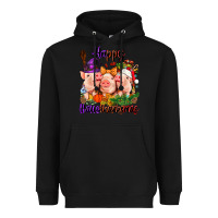 Black Happy Hallothanksmas Pigs Heavyweight Hoodie - NancyCooperArtShop