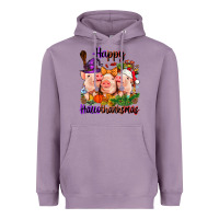 Lavender Happy Hallothanksmas Pigs Heavyweight Hoodie - NancyCooperArtShop