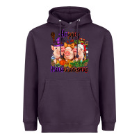 Plum Happy Hallothanksmas Pigs Heavyweight Hoodie - NancyCooperArtShop
