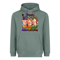 Sage Happy Hallothanksmas Pigs Heavyweight Hoodie - NancyCooperArtShop