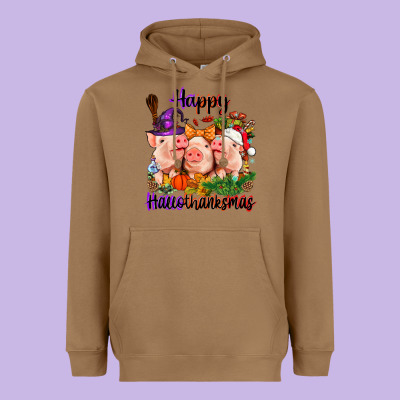 Happy Hallothanksmas Pigs Heavyweight Hoodie Designed By Nancycooperartshop