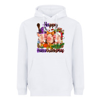 White Happy Hallothanksmas Pigs Heavyweight Hoodie - NancyCooperArtShop