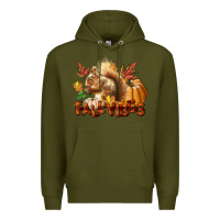 Army Green Fall Vibes Squirrel Premium Hoodie - LillyAllenDesigns