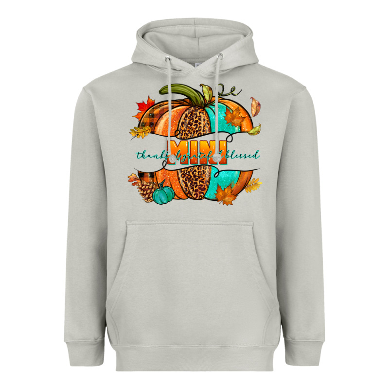 Thankful Grateful Blessed Mini Pumpkin Heavyweight Hoodie by NancyCooperArtShop | Teevron