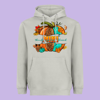 Thankful Grateful Blessed Mini Pumpkin Heavyweight Hoodie Designed By Nancycooperartshop