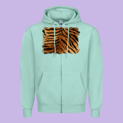 Handdrawn Tiger Pattern Background Zipper Hoodie Designed By Barkaloodesign