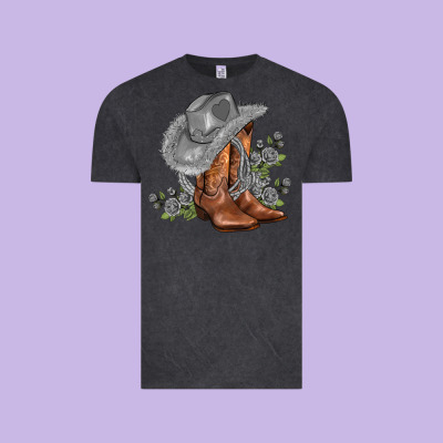 Gray Cowgirl And Roses Vintage Tee Designed By Adodesignshop
