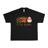 Black Tis The Season Christmas With Football And Santa Urban Heavy Tee - FaDigitalArtStudio