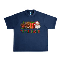 Navy Tis The Season Christmas With Football And Santa Urban Heavy Tee - FaDigitalArtStudio
