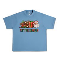 Pebble Blue Tis The Season Christmas With Football And Santa Urban Heavy Tee - FaDigitalArtStudio