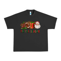 Pigment Black Tis The Season Christmas With Football And Santa Urban Heavy Tee - FaDigitalArtStudio