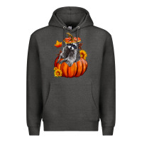 Charcoal Heather Fall Pumpkin Raccoon Premium Hoodie - LillyAllenDesigns
