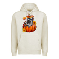 Oatmeal Heather Fall Pumpkin Raccoon Premium Hoodie - LillyAllenDesigns