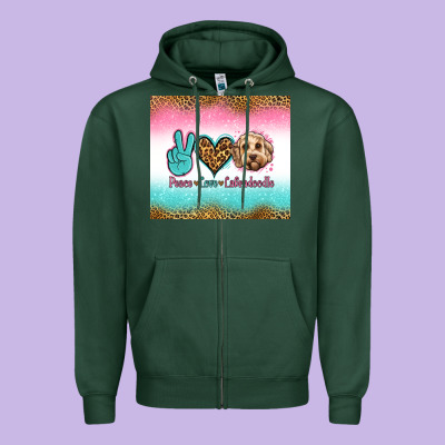 Peace Love Labradoodle Zipper Hoodie Designed By Jasminsmagicworld