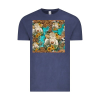 Vintage Denim sunflowers charolais cow seamless pattern Vintage Tee - HRA Design Shop
