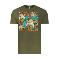 Vintage Olive sunflowers charolais cow seamless pattern Vintage Tee - HRA Design Shop