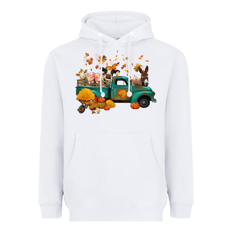 Fall Farm Animals Truck Nancy Heavyweight Hoodie by NancyCooperArtShop | Teevron