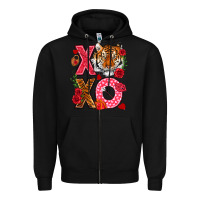 Black xoxo with tiger Zipper Hoodie - NancyCooperArtShop