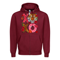 Burgundy xoxo with tiger Zipper Hoodie - NancyCooperArtShop