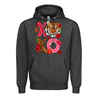 Charcoal Heather xoxo with tiger Zipper Hoodie - NancyCooperArtShop