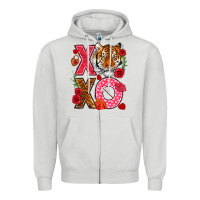 Dove Grey xoxo with tiger Zipper Hoodie - NancyCooperArtShop
