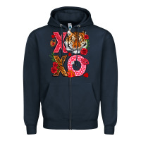 Navy xoxo with tiger Zipper Hoodie - NancyCooperArtShop