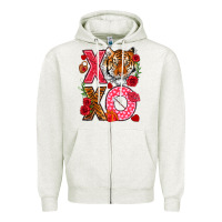 Oatmeal Heather xoxo with tiger Zipper Hoodie - NancyCooperArtShop
