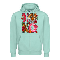 Seafoam xoxo with tiger Zipper Hoodie - NancyCooperArtShop