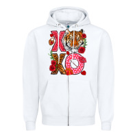 White xoxo with tiger Zipper Hoodie - NancyCooperArtShop