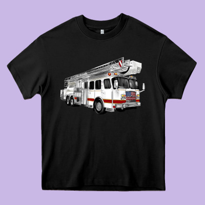 White Fire Truck Heavy Core Tee Designed By Artiststas