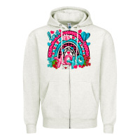 Oatmeal Heather xo xo rainbow valentine Zipper Hoodie - NancyCooperArtShop