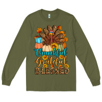 Army Green thankful grateful blessed turkey Long Sleeve Tee - Artiststas