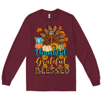 Burgundy thankful grateful blessed turkey Long Sleeve Tee - Artiststas