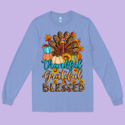 Thankful Grateful Blessed Turkey Long Sleeve Tee Designed By Artiststas