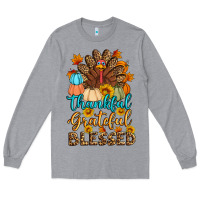 Heather Grey thankful grateful blessed turkey Long Sleeve Tee - Artiststas