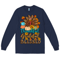Navy thankful grateful blessed turkey Long Sleeve Tee - Artiststas