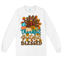 White thankful grateful blessed turkey Long Sleeve Tee - Artiststas