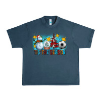 Midnight Navy Tis The Season Christmas With Soccer Ball And Snowman Urban Heavy Tee - FaDigitalArtStudio