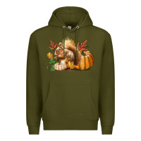 Army Green Fall Squirrel Premium Hoodie - LillyAllenDesigns