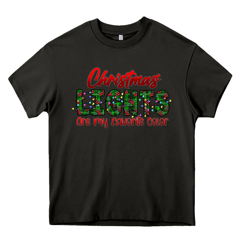 Festive Christmas Lights Text Art Heavy Core Tee by CowhideDigitalArt | Teevron