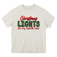 Cream festive christmas lights text art Heavy Core Tee - CowhideDigitalArt