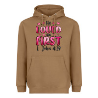 Toasted Coconut he loved us first 1 john 4 19 Heavyweight Hoodie - MaliasSmallBusiness