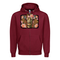 Burgundy Western Floral Giraffe Zipper Hoodie - LillyAllenDesigns