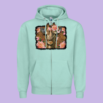 Western Floral Giraffe Zipper Hoodie Designed By Lillyallendesigns