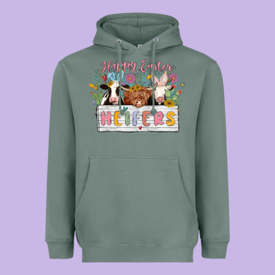 Happy Easter Heifers Heavyweight Hoodie Designed By Maliassmallbusiness